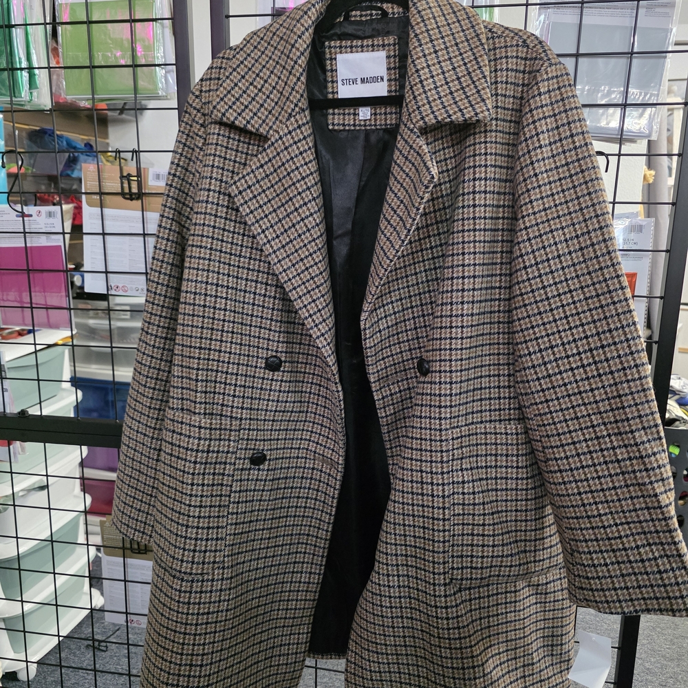 Steve Madden Women's Checkered Trench Coat - Tan and Black